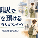 京都駅でコインロッカーと有人の手荷物預かりを比較するイメージイラスト